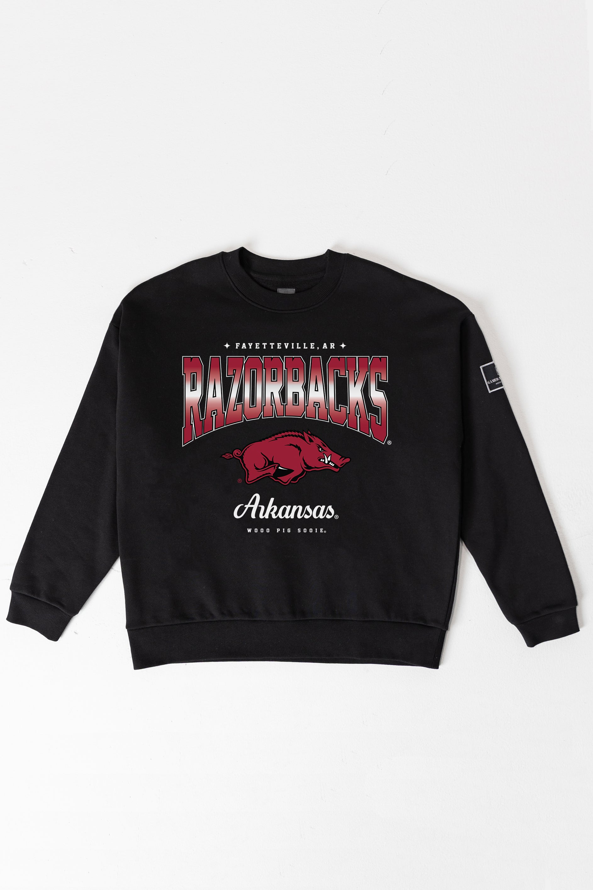 ARKANSAS RAZORBACKS POWERHOUSE PLAY BLACK LABEL PREMIUM FLEECE CREW SWEATSHIRT