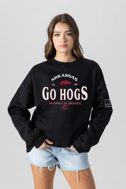 ARKANSAS RAZORBACKS PLAYERS ONLY BLACK LABEL PREMIUM FLEECE DROP SHOULDER CREWNECK