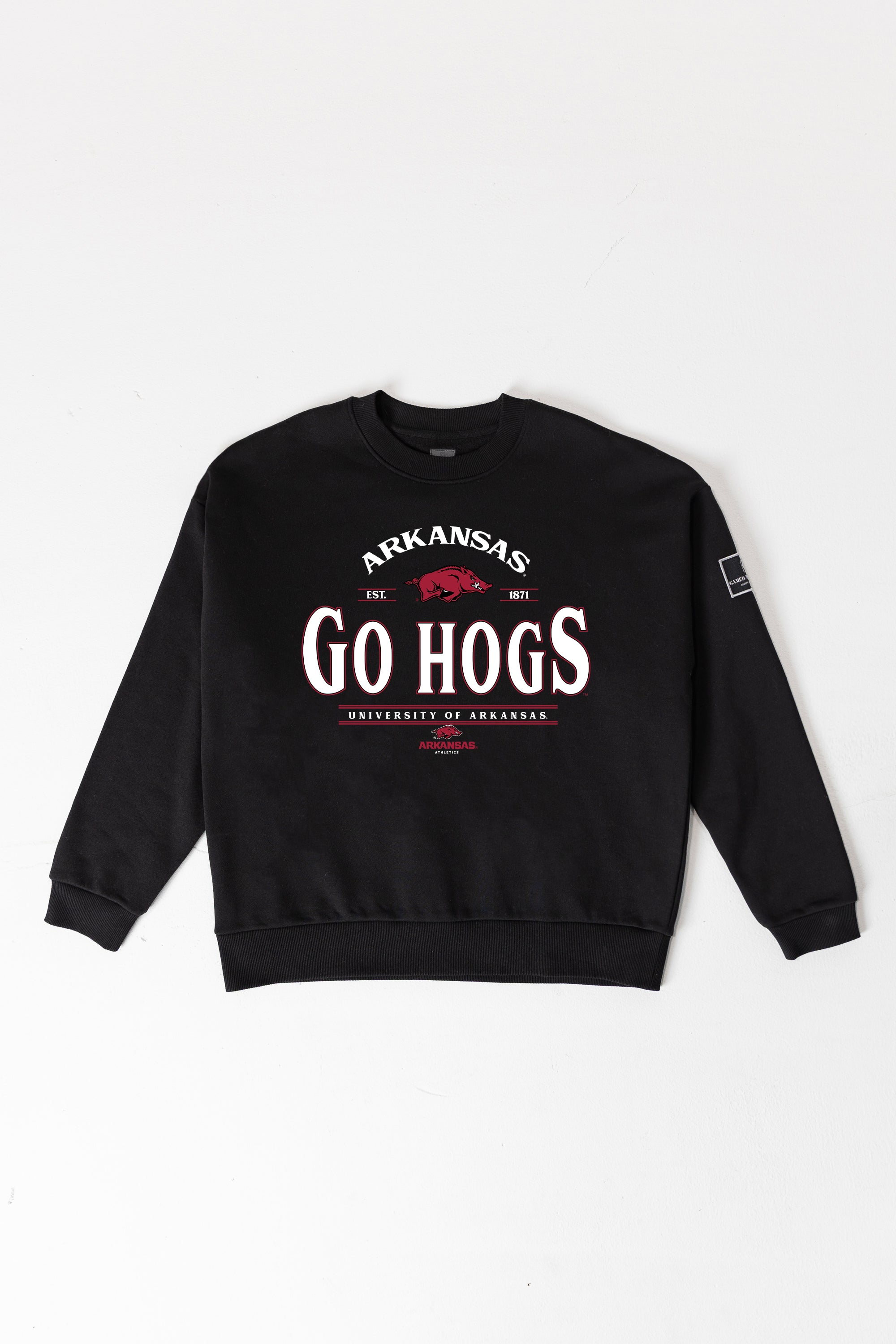 ARKANSAS RAZORBACKS PLAYERS ONLY BLACK LABEL PREMIUM FLEECE DROP SHOULDER CREWNECK