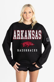 ARKANSAS RAZORBACKS LEVEL UP BLACK LABEL PREMIUM FLEECE CREW SWEATSHIRT
