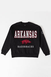 ARKANSAS RAZORBACKS LEVEL UP BLACK LABEL PREMIUM FLEECE CREW SWEATSHIRT