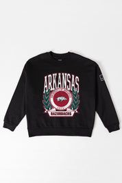 ARKANSAS RAZORBACKS VICTORY LANE BLACK LABEL PREMIUM FLEECE CREW SWEATSHIRT
