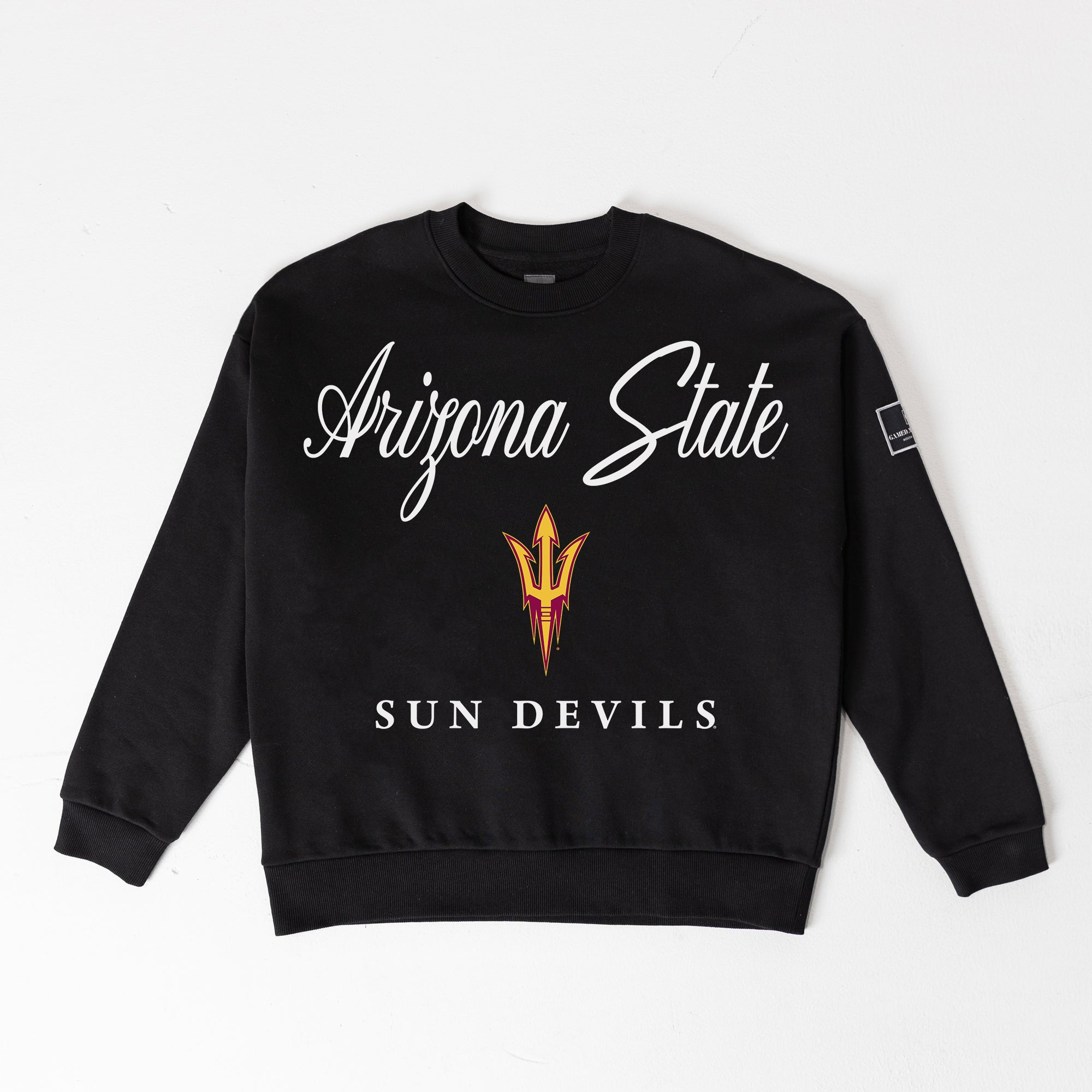 ARIZONA STATE SUN DEVILS LEGACY CLUB BLACK LABEL PREMIUM FLEECE DROP SHOULDER CREWNECK