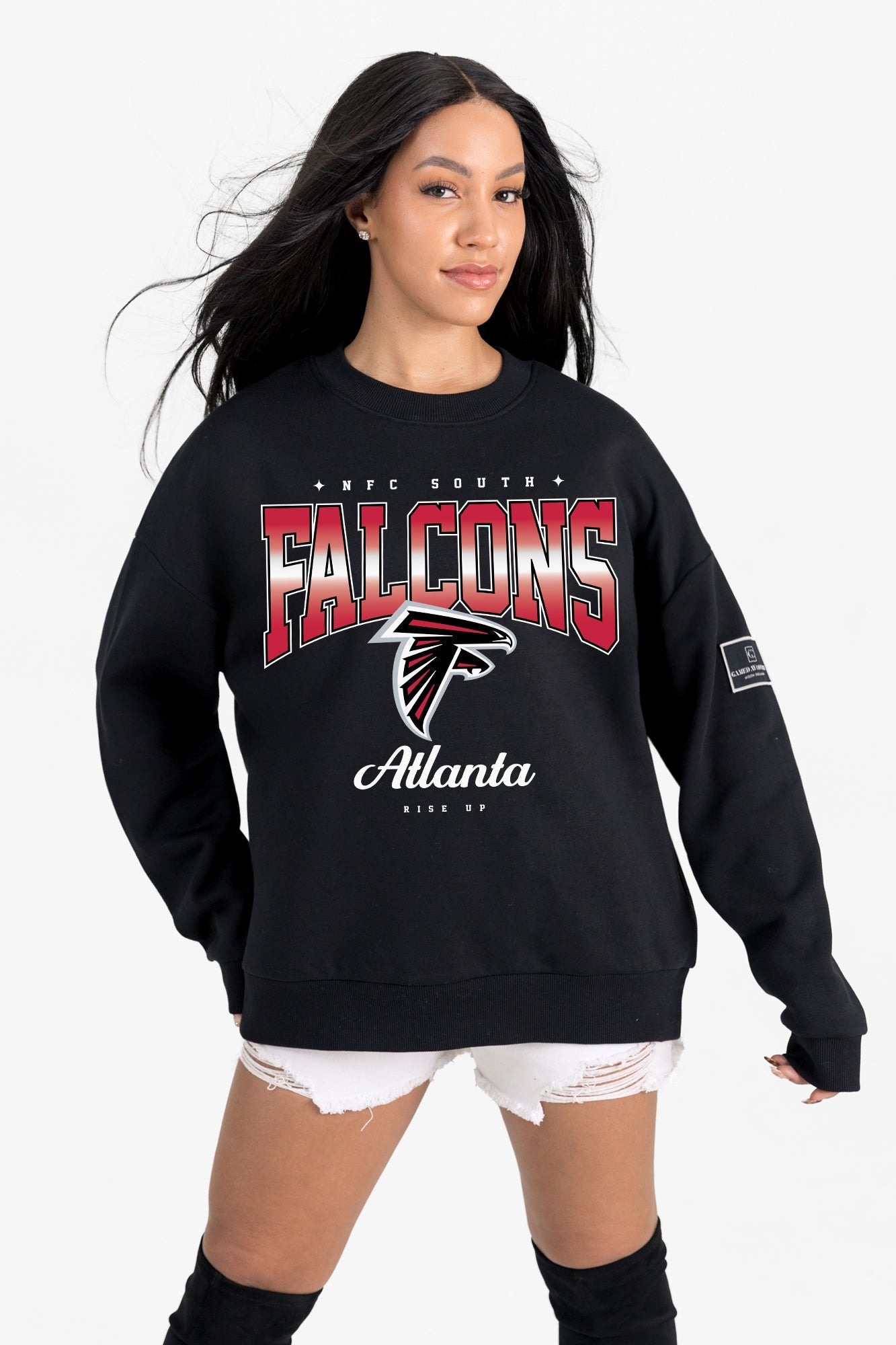 ATLANTA FALCONS POWERHOUSE PLAY BLACK LABEL PREMIUM FLEECE CREW SWEATSHIRT
