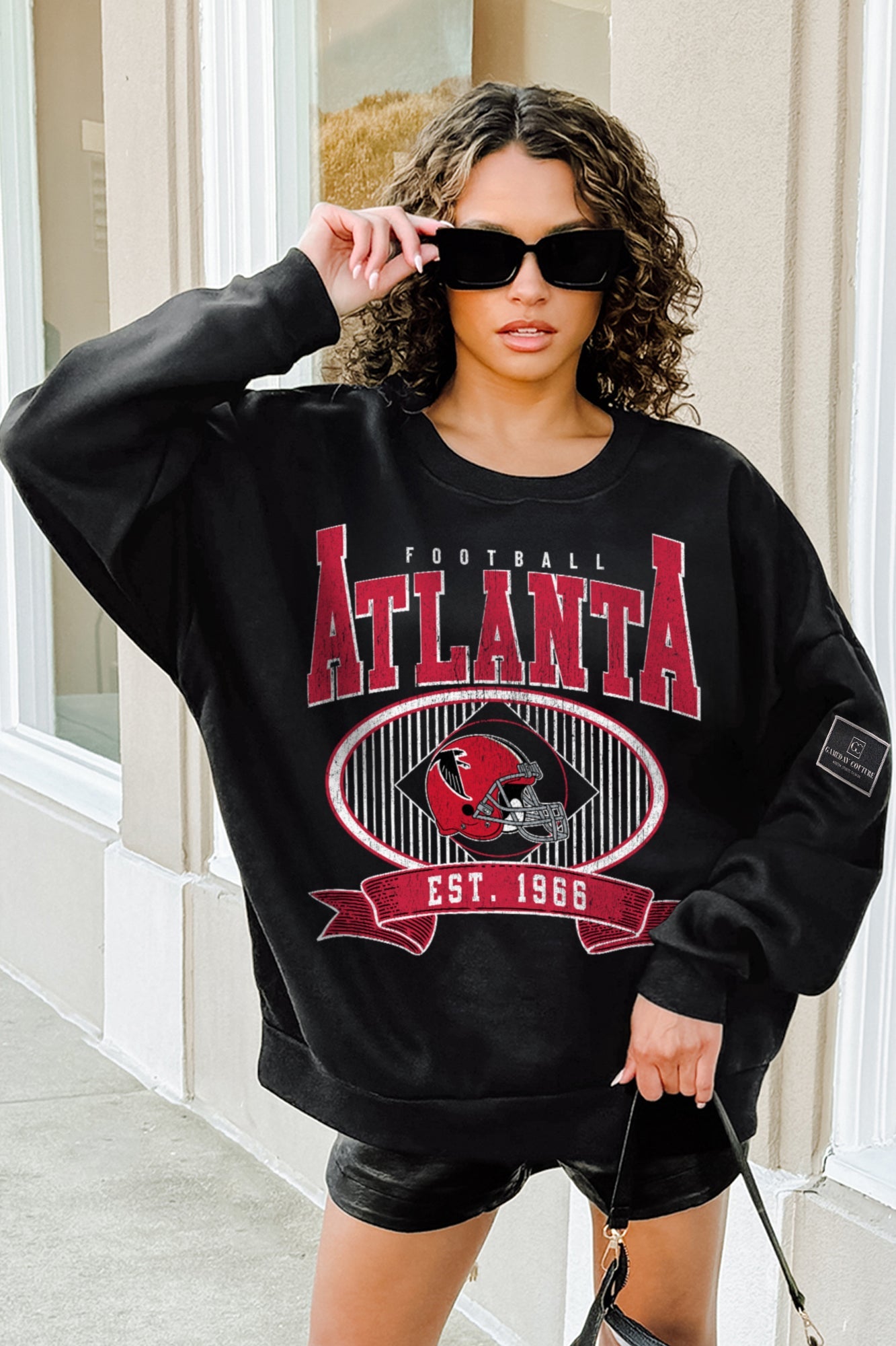 ATLANTA FALCONS BOLD CHEERS BLACK LABEL PREMIUM FLEECE CREW SWEATSHIRT