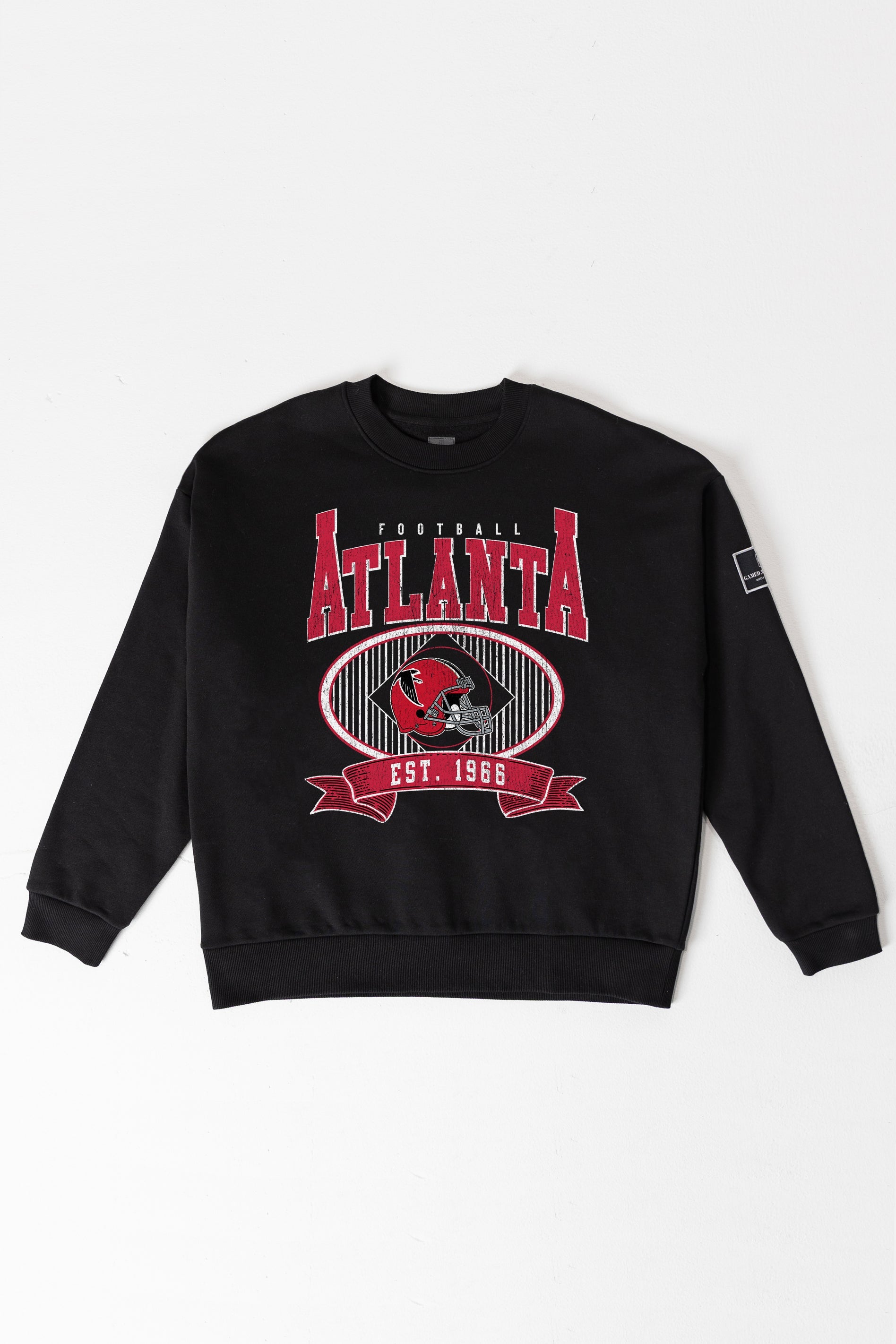 ATLANTA FALCONS BOLD CHEERS BLACK LABEL PREMIUM FLEECE CREW SWEATSHIRT