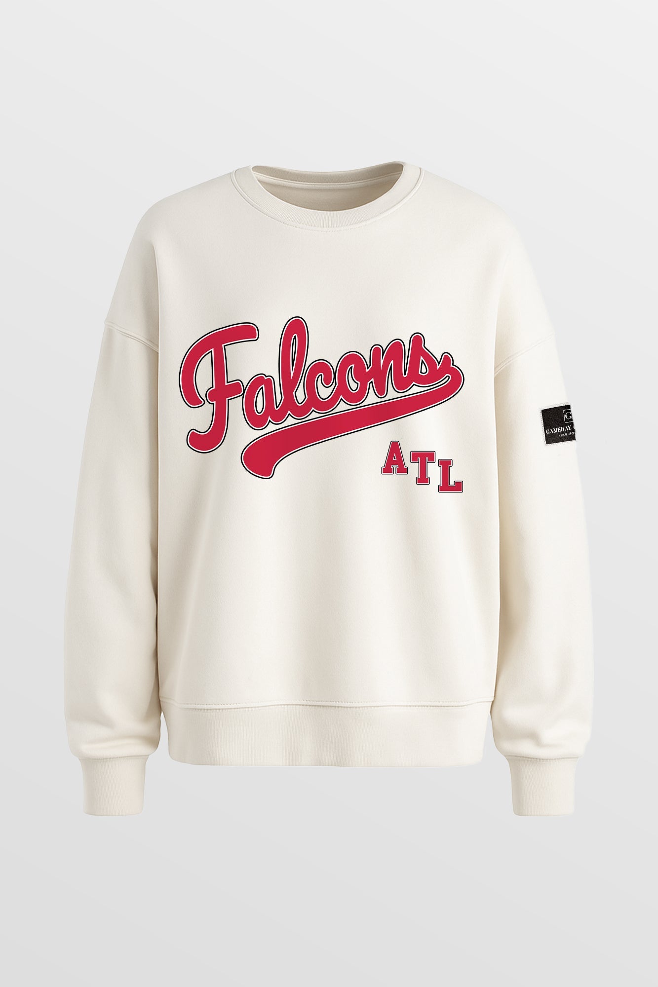 ATLANTA FALCONS CLUTCH MOVE BLACK LABEL PREMIUM FLEECE CREW SWEATSHIRT BY RANDI MAHOMES