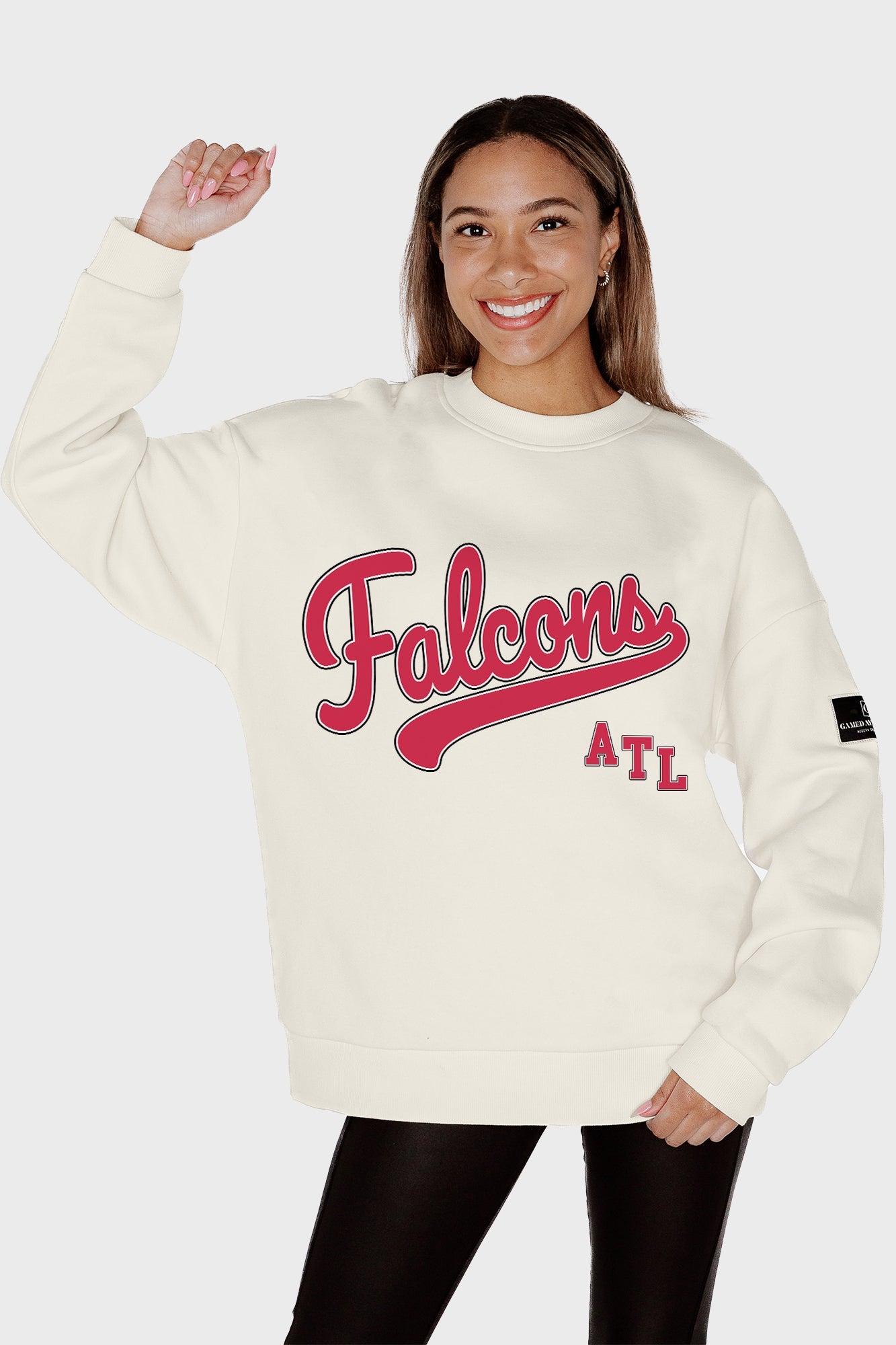 ATLANTA FALCONS CLUTCH MOVE BLACK LABEL PREMIUM FLEECE CREW SWEATSHIRT BY RANDI MAHOMES