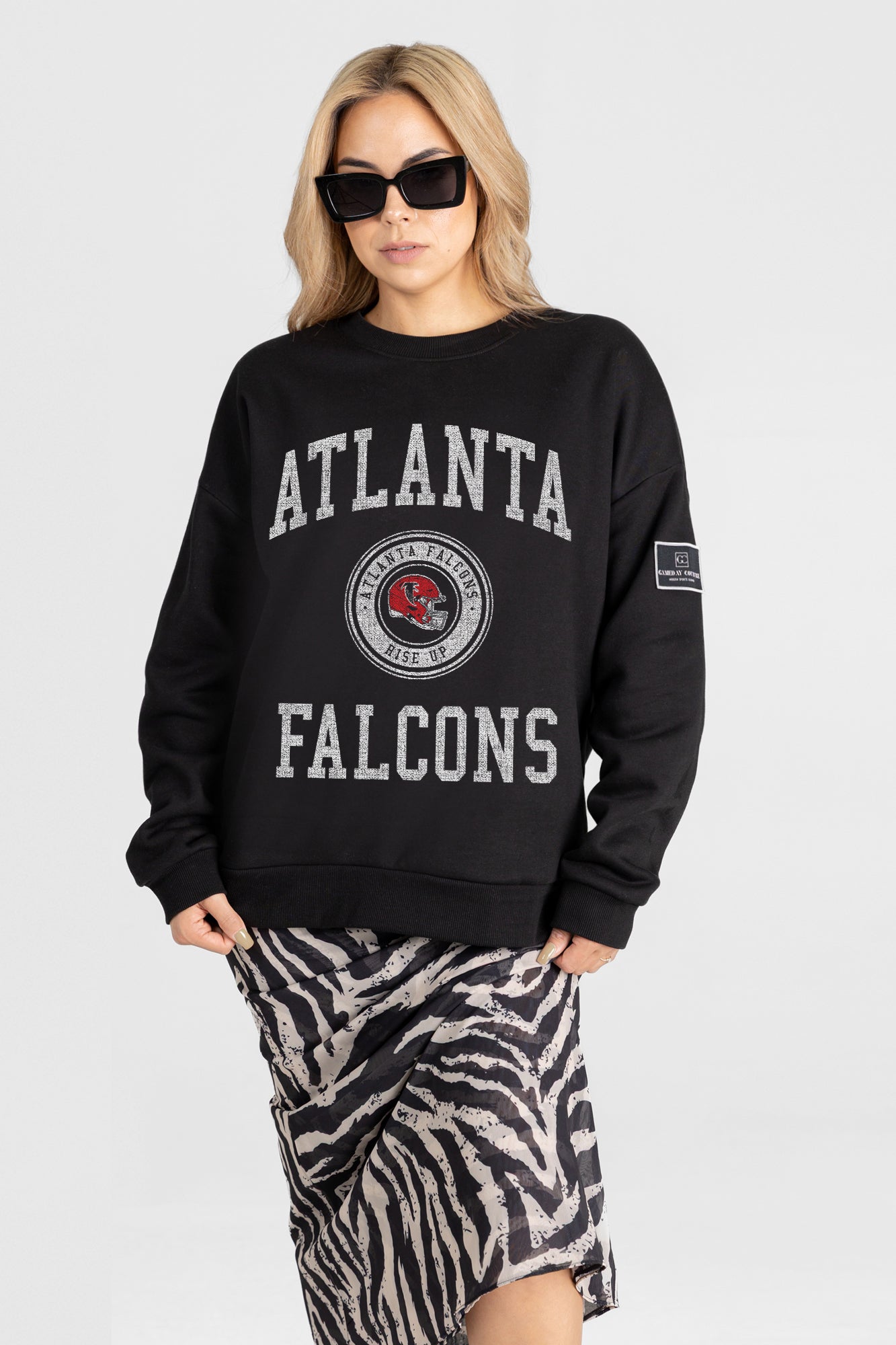 ATLANTA FALCONS FIERCE FLOW BLACK LABEL PREMIUM FLEECE DROP SHOULDER CREWNECK