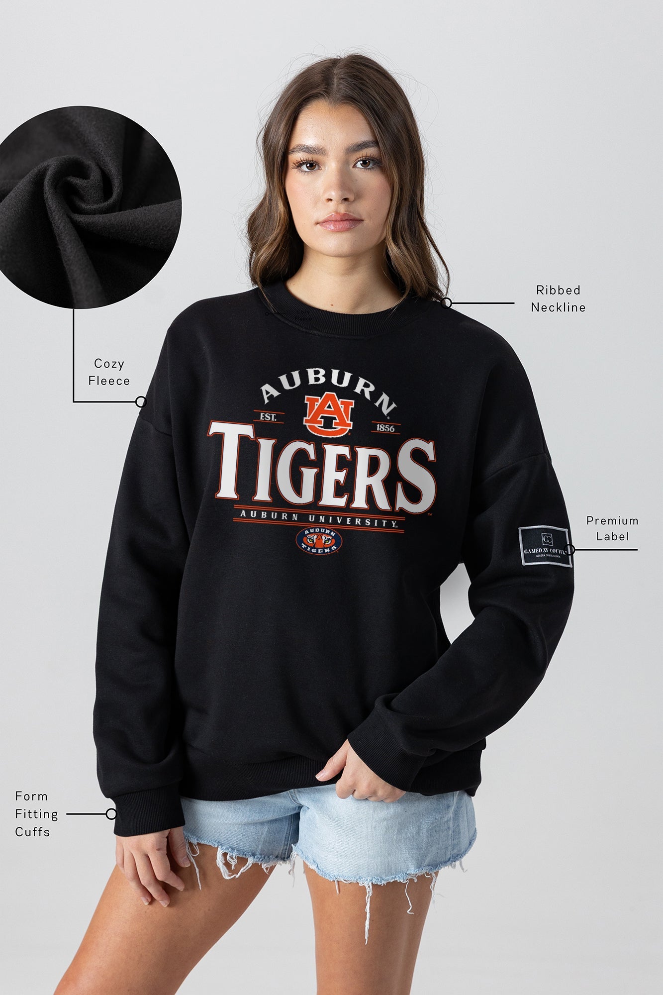 AUBURN TIGERS PLAYERS ONLY BLACK LABEL PREMIUM FLEECE DROP SHOULDER CREWNECK
