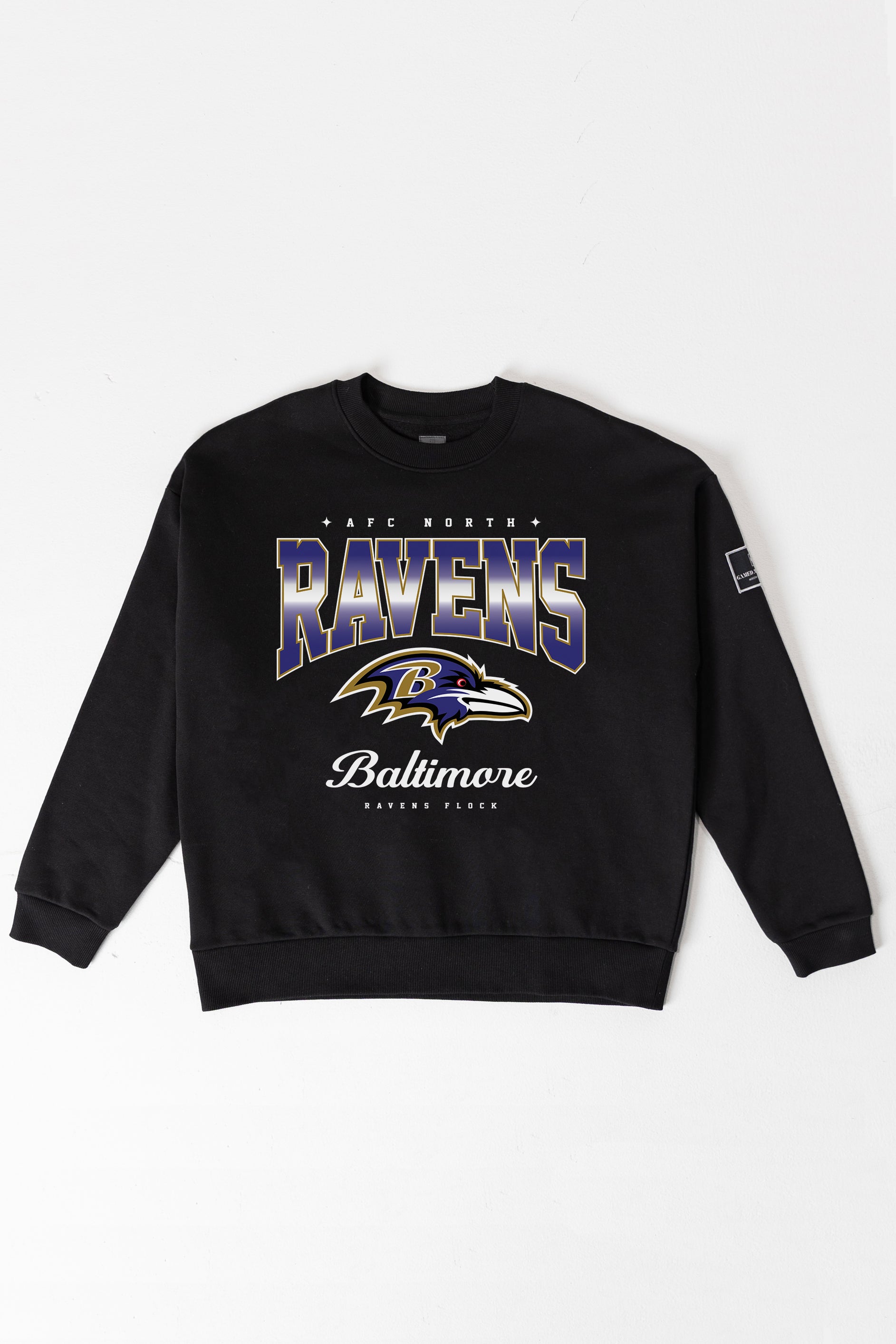 BALTIMORE RAVENS POWERHOUSE PLAY BLACK LABEL PREMIUM FLEECE CREW SWEATSHIRT