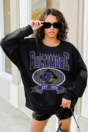 BALTIMORE RAVENS BOLD CHEERS BLACK LABEL PREMIUM FLEECE CREW SWEATSHIRT
