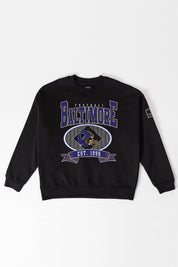 BALTIMORE RAVENS BOLD CHEERS BLACK LABEL PREMIUM FLEECE CREW SWEATSHIRT
