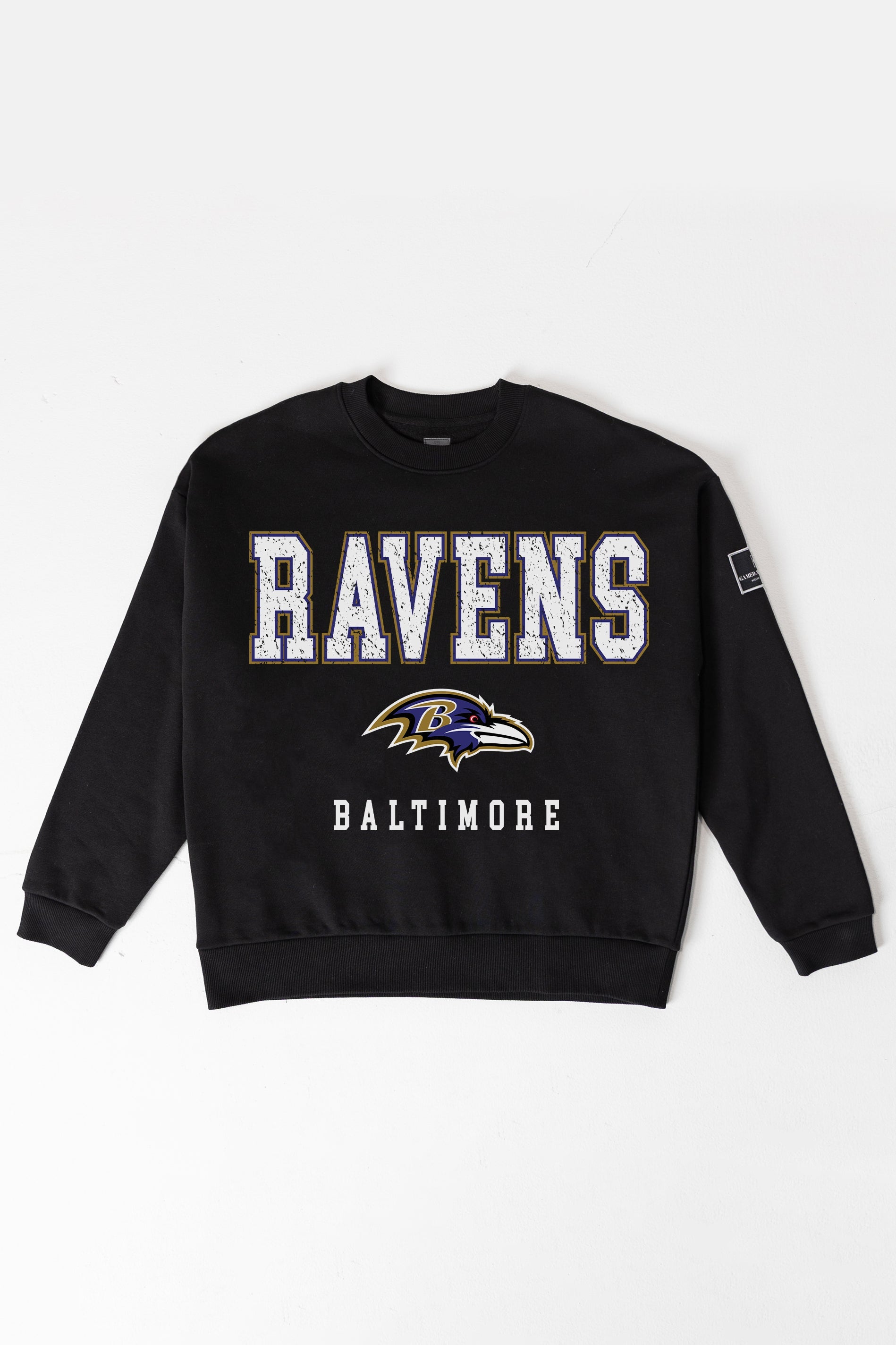 BALTIMORE RAVENS LEVEL UP BLACK LABEL PREMIUM FLEECE CREW SWEATSHIRT