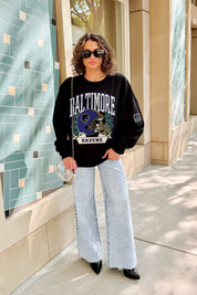 BALTIMORE RAVENS VICTORY LANE BLACK LABEL PREMIUM FLEECE CREW SWEATSHIRT