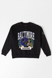 BALTIMORE RAVENS VICTORY LANE BLACK LABEL PREMIUM FLEECE CREW SWEATSHIRT