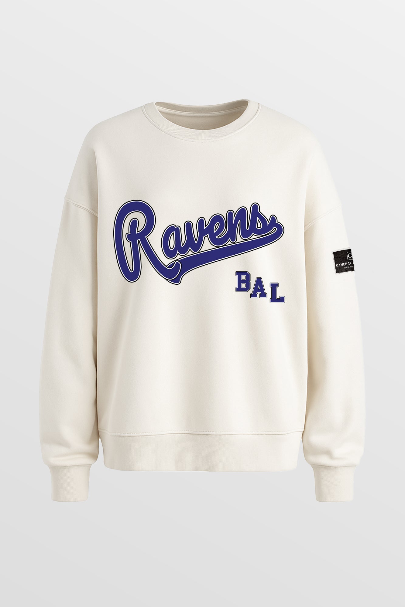 BALTIMORE RAVENS CLUTCH MOVE BLACK LABEL PREMIUM FLEECE CREW SWEATSHIRT BY RANDI MAHOMES