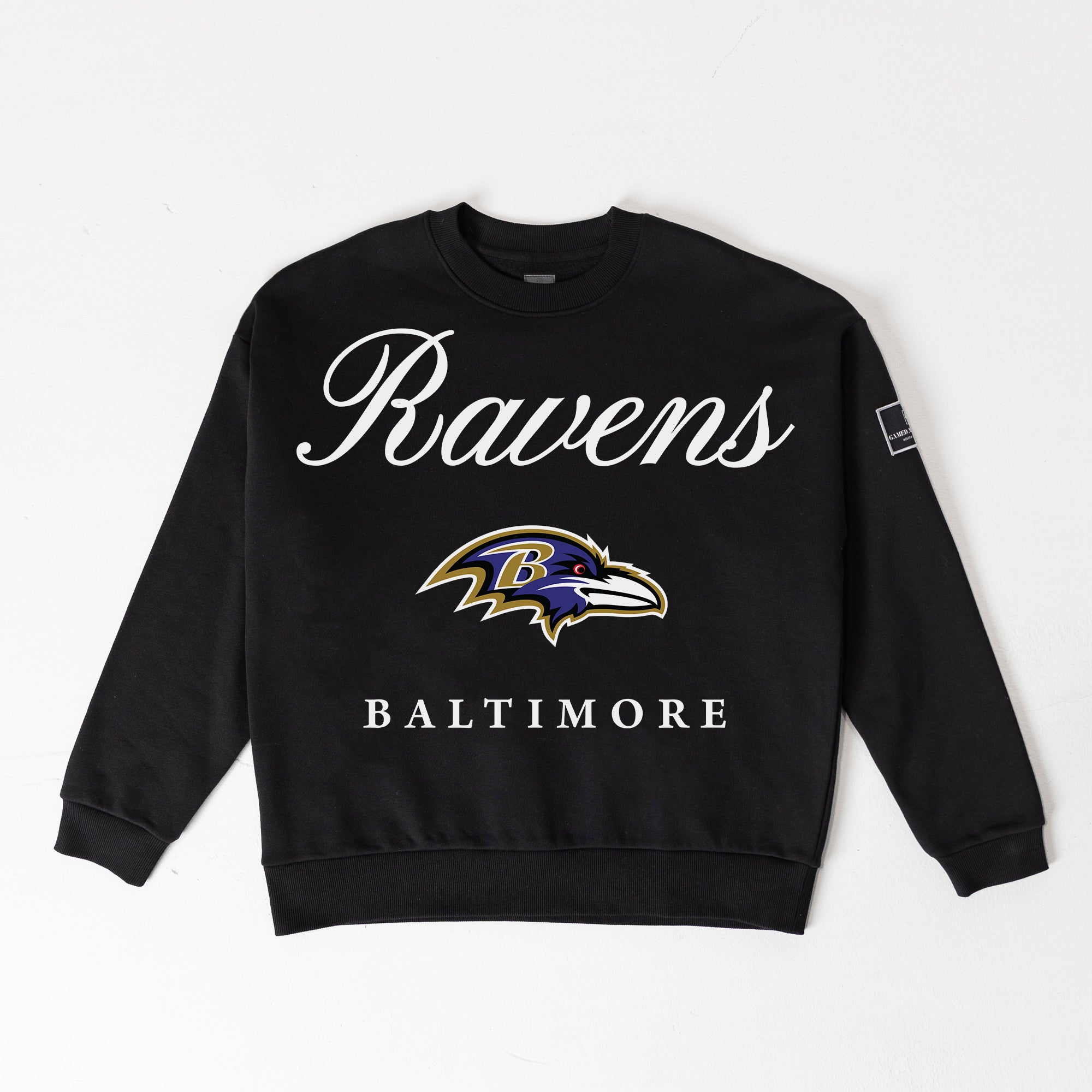 BALTIMORE RAVENS LEGACY CLUB BLACK LABEL PREMIUM FLEECE DROP SHOULDER CREWNECK
