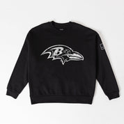 BALTIMORE RAVENS BOLD MOVE BLACK LABEL PREMIUM FLEECE DROP SHOULDER CREWNECK