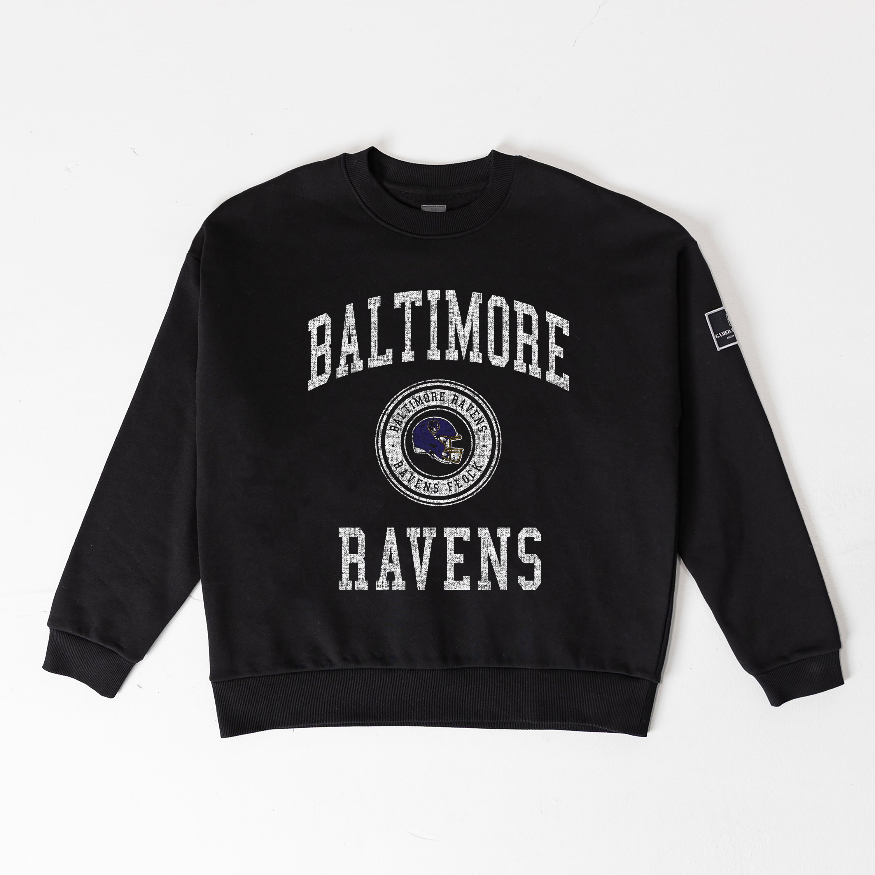 BALTIMORE RAVENS FIERCE FLOW BLACK LABEL PREMIUM FLEECE DROP SHOULDER CREWNECK