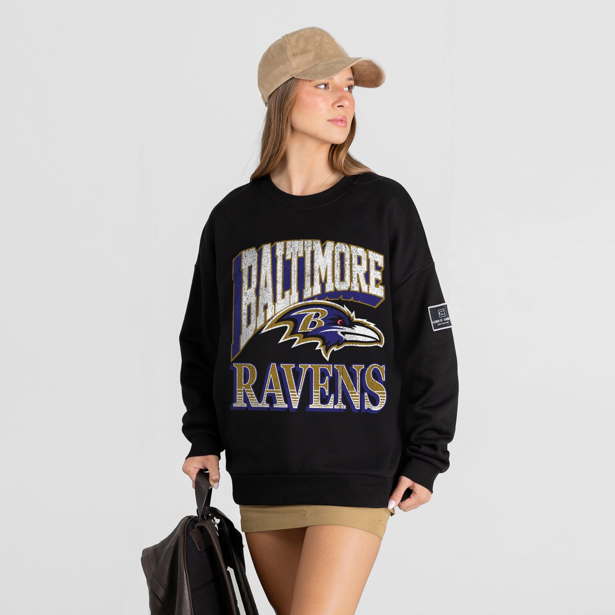 BALTIMORE RAVENS VICTORY PRIME BLACK LABEL PREMIUM FLEECE DROP SHOULDER CREWNECK