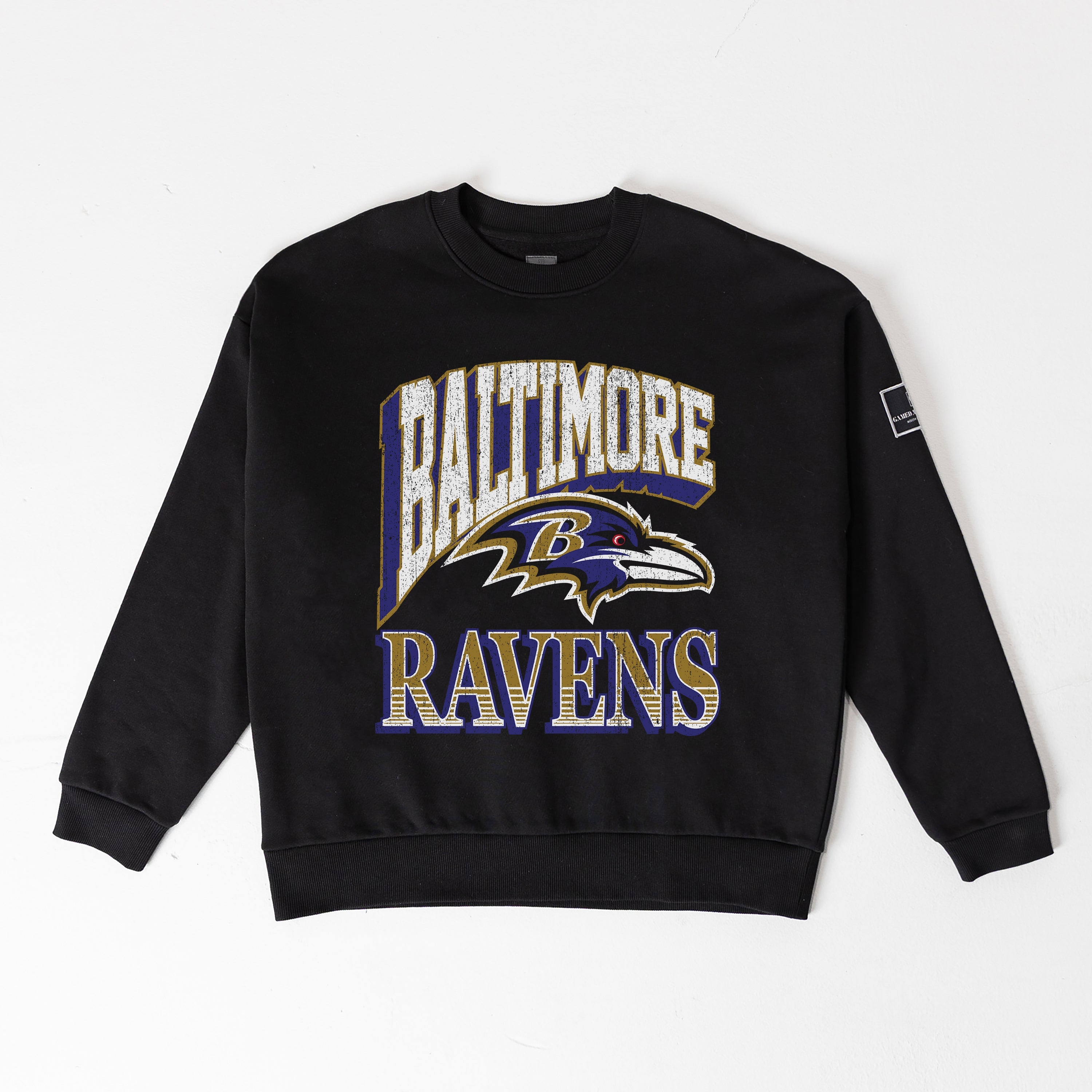 BALTIMORE RAVENS VICTORY PRIME BLACK LABEL PREMIUM FLEECE DROP SHOULDER CREWNECK