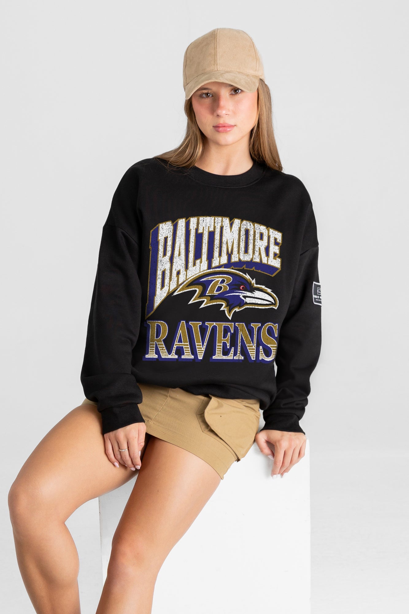 BALTIMORE RAVENS VICTORY PRIME BLACK LABEL PREMIUM FLEECE DROP SHOULDER CREWNECK