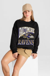 BALTIMORE RAVENS VICTORY PRIME BLACK LABEL PREMIUM FLEECE DROP SHOULDER CREWNECK