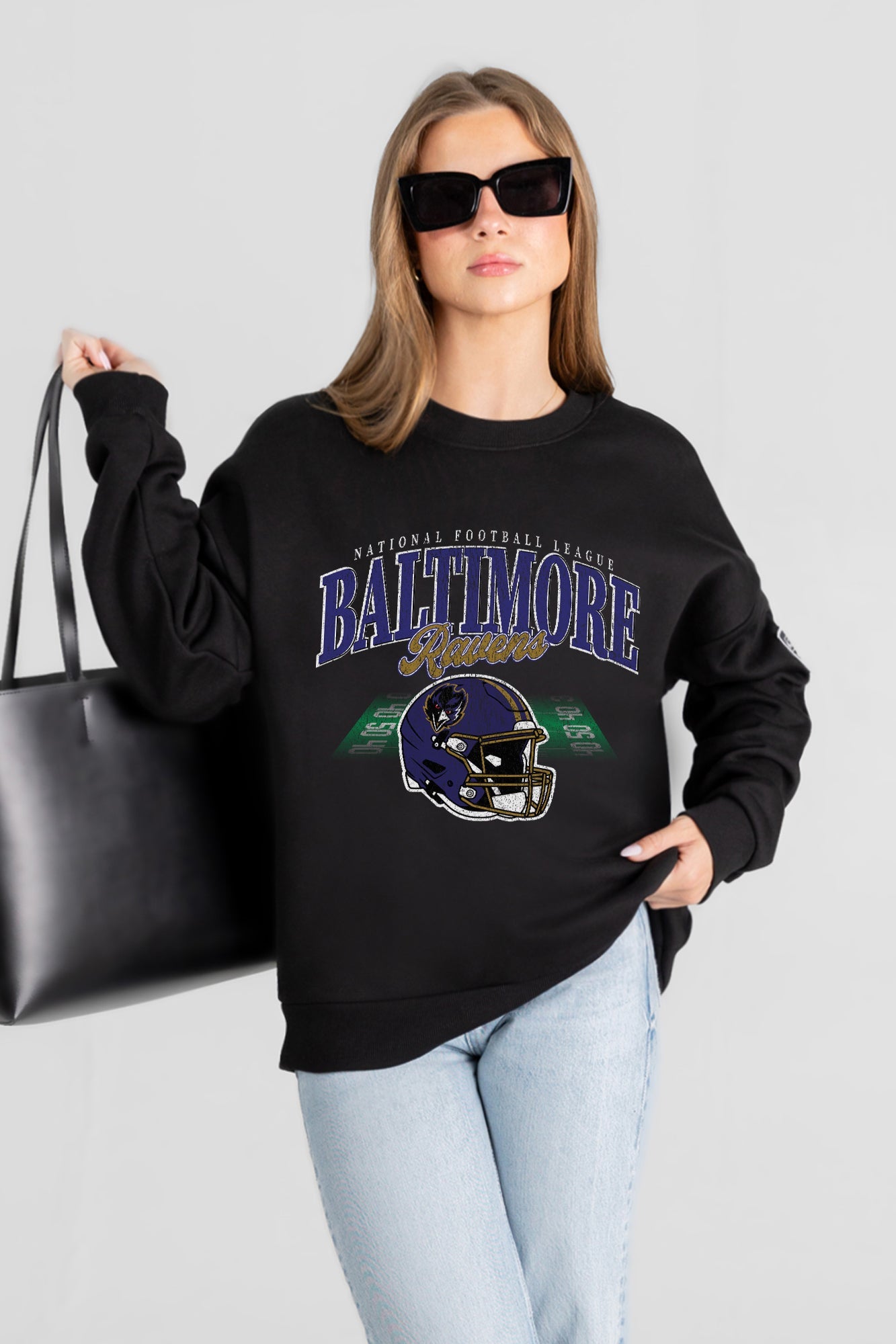 BALTIMORE RAVENS FIELD FOCUS BLACK LABEL PREMIUM FLEECE DROP SHOULDER CREWNECK