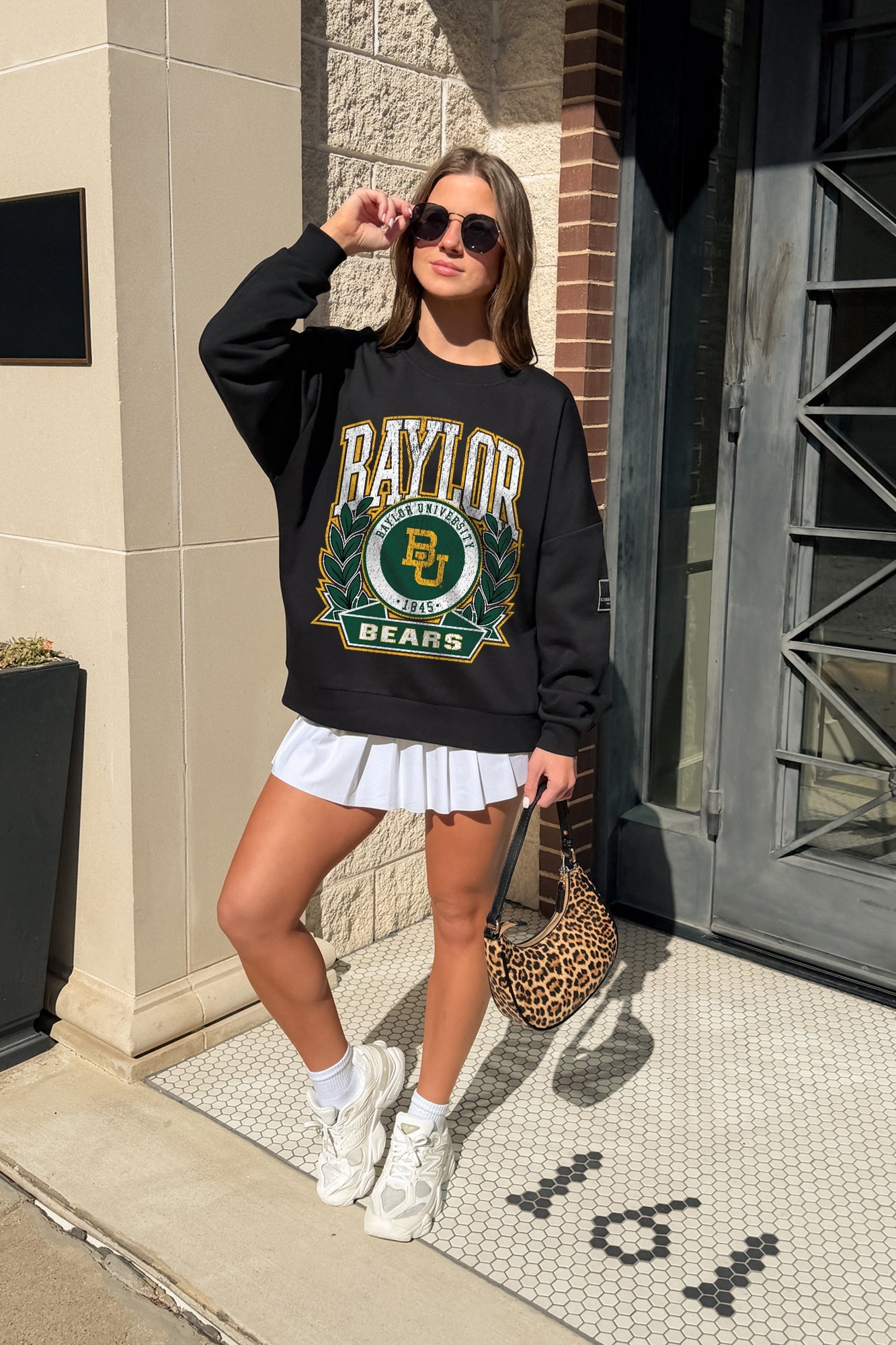 BAYLOR BEARS VICTORY LANE BLACK LABEL PREMIUM FLEECE DROP SHOULDER CREWNECK