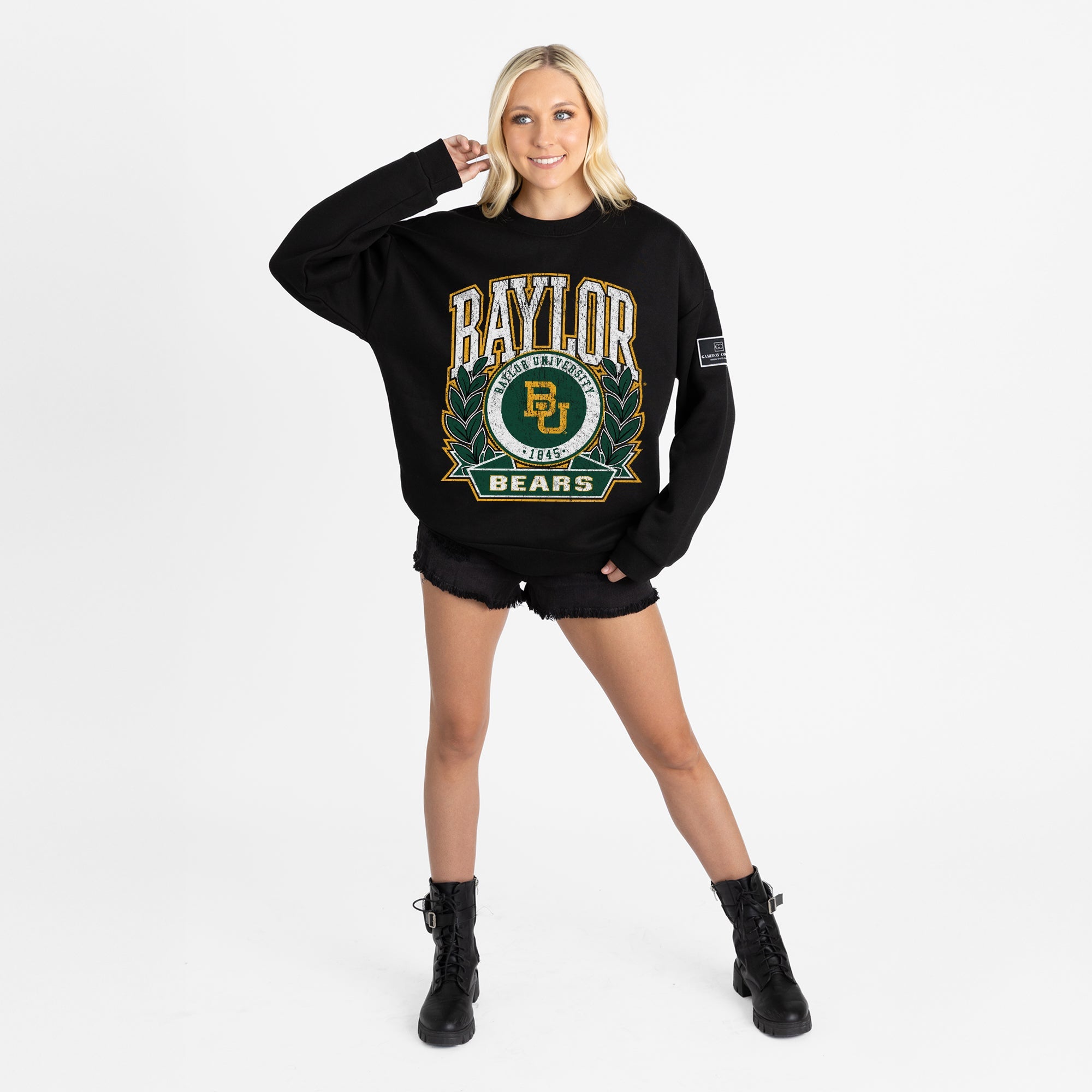 BAYLOR BEARS VICTORY LANE BLACK LABEL PREMIUM FLEECE DROP SHOULDER CREWNECK