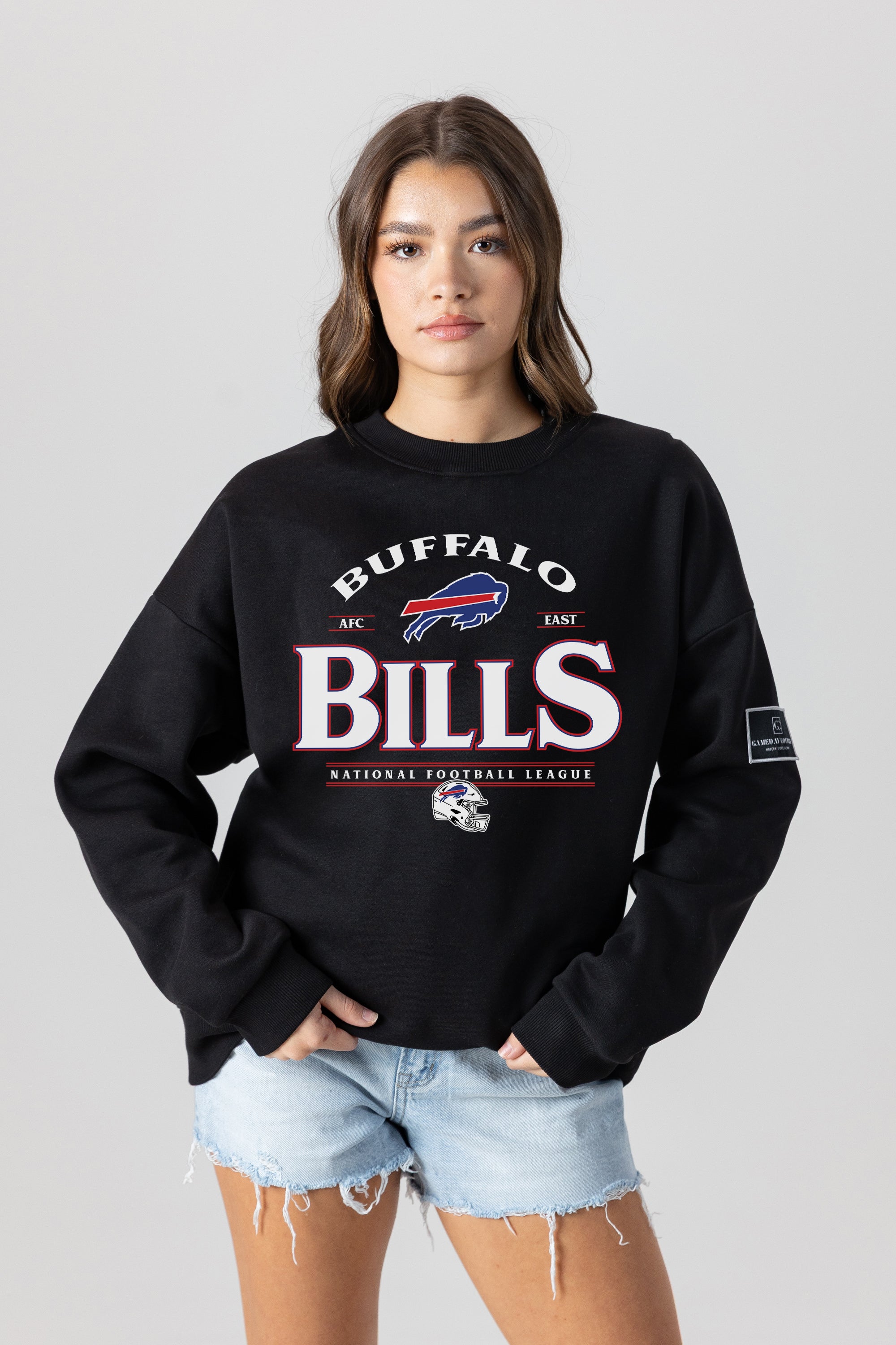 BUFFALO BILLS PLAYERS ONLY BLACK LABEL PREMIUM FLEECE DROP SHOULDER CREWNECK