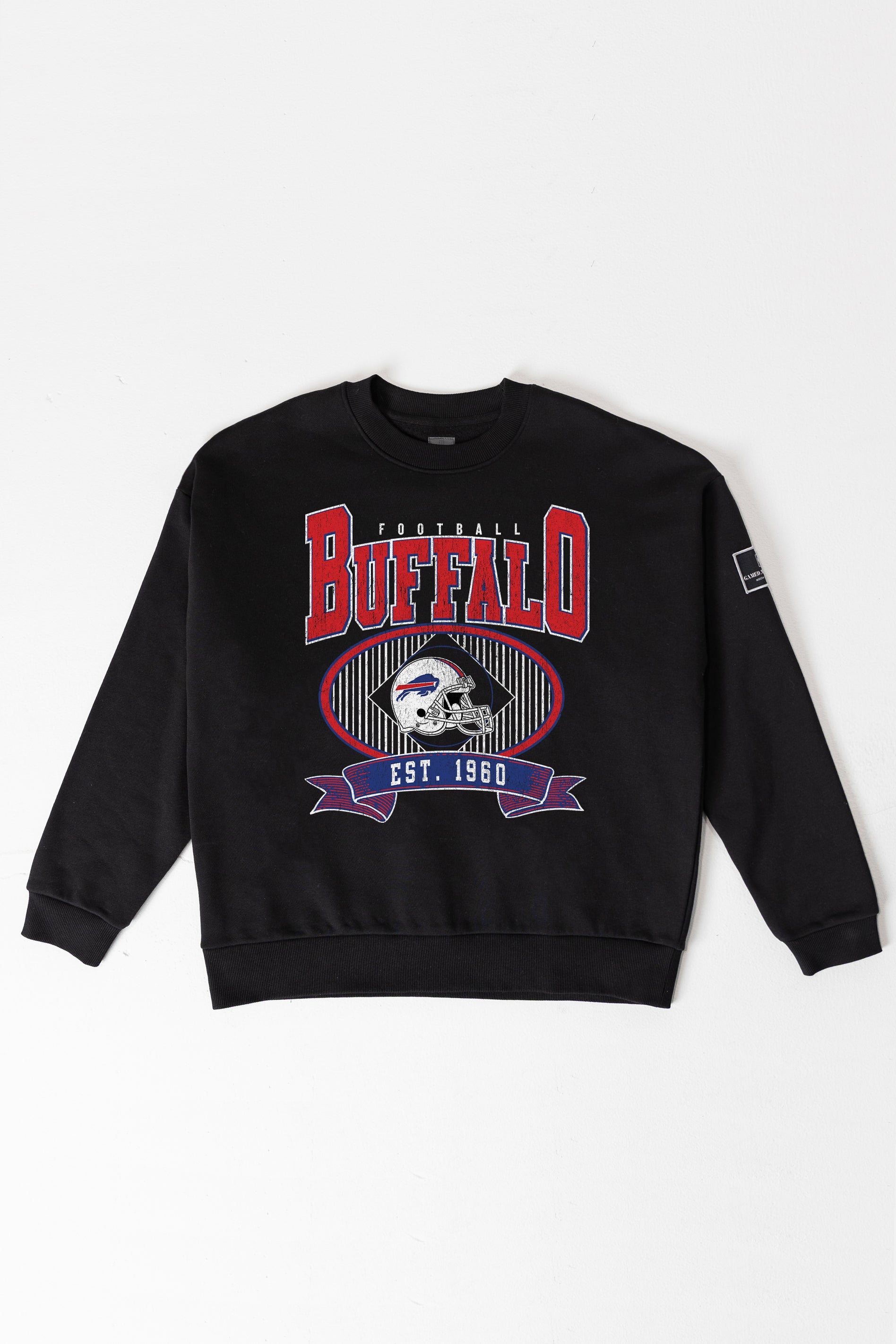 BUFFALO BILLS BOLD CHEERS BLACK LABEL PREMIUM FLEECE CREW SWEATSHIRT