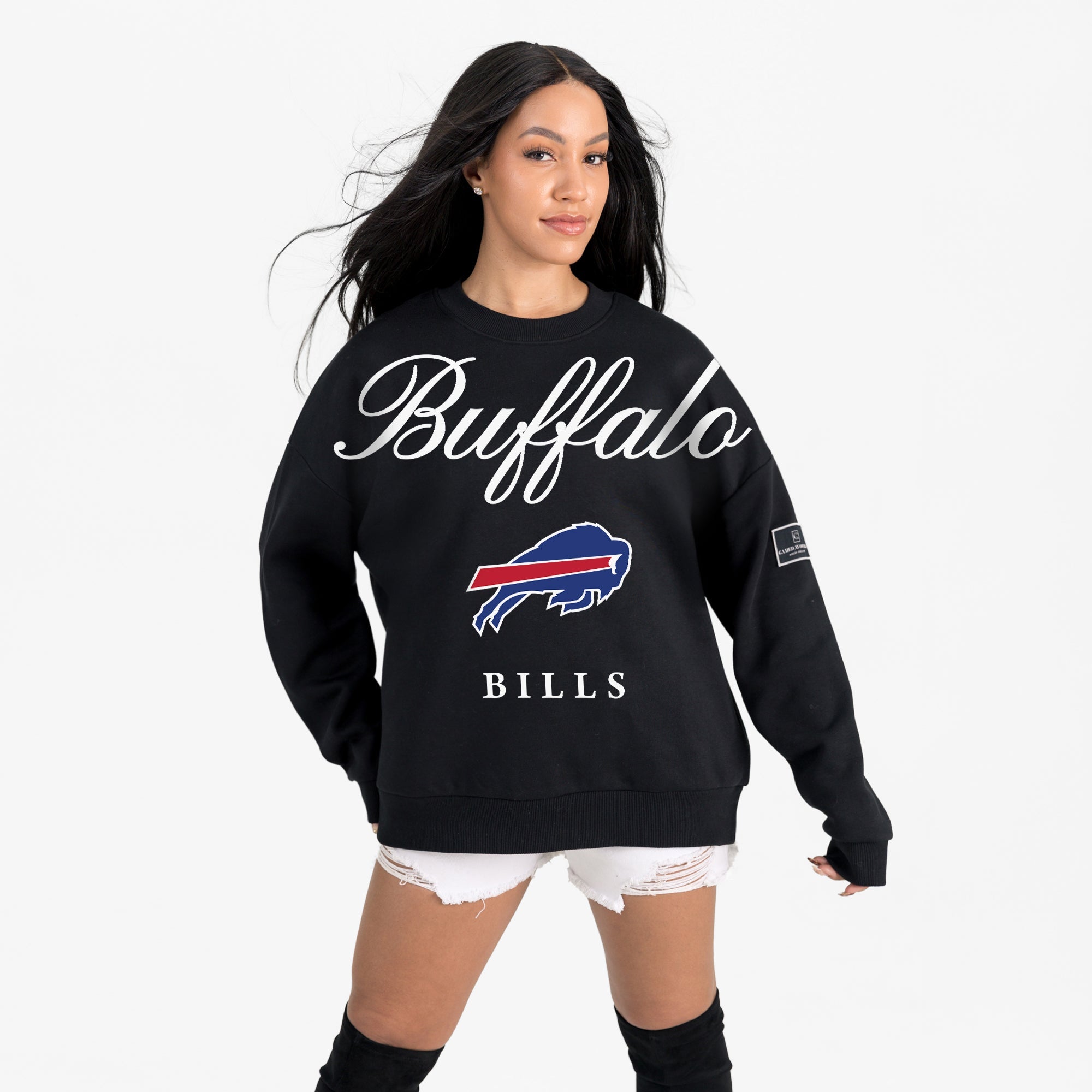 BUFFALO BILLS LEGACY CLUB BLACK LABEL PREMIUM FLEECE DROP SHOULDER CREWNECK