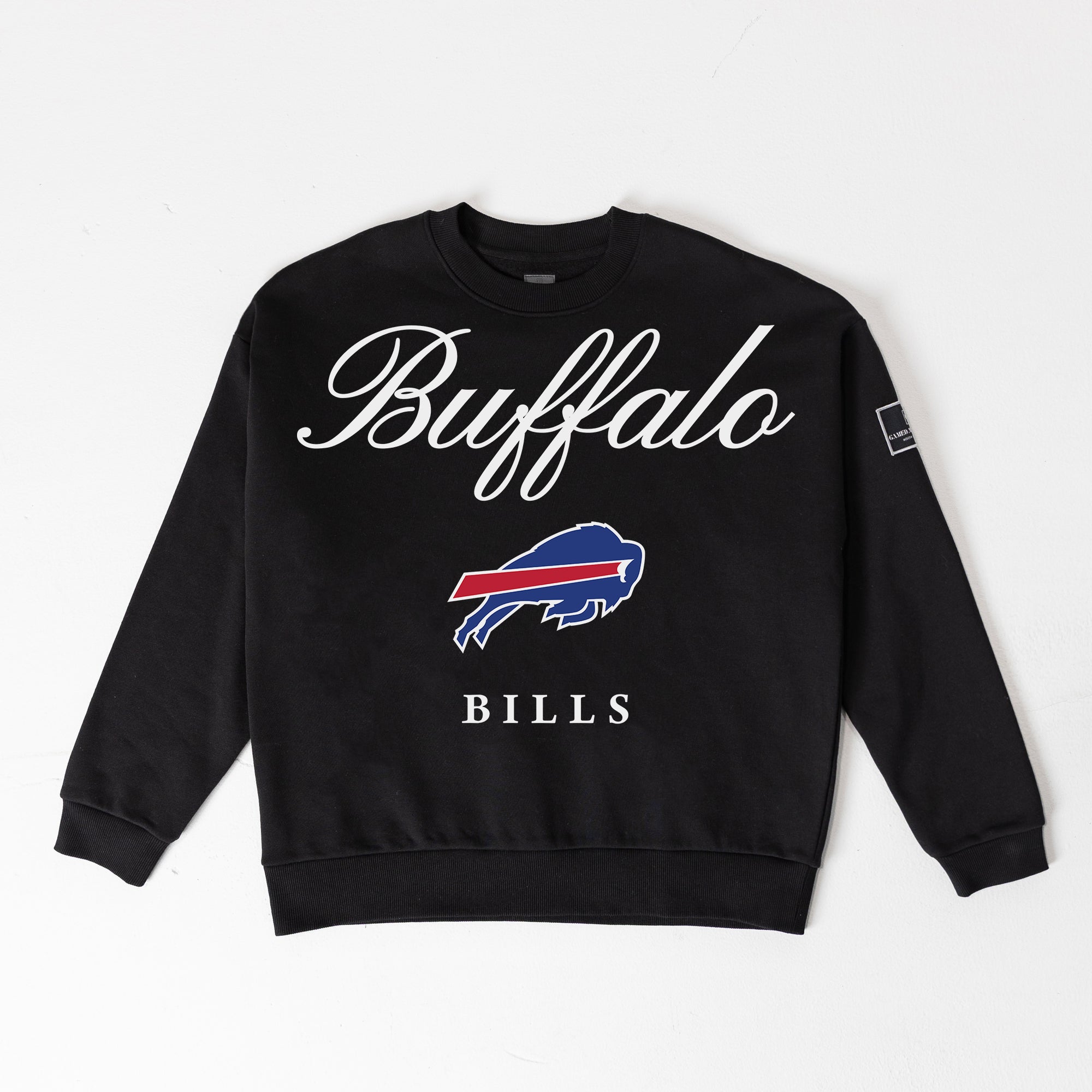 BUFFALO BILLS LEGACY CLUB BLACK LABEL PREMIUM FLEECE DROP SHOULDER CREWNECK