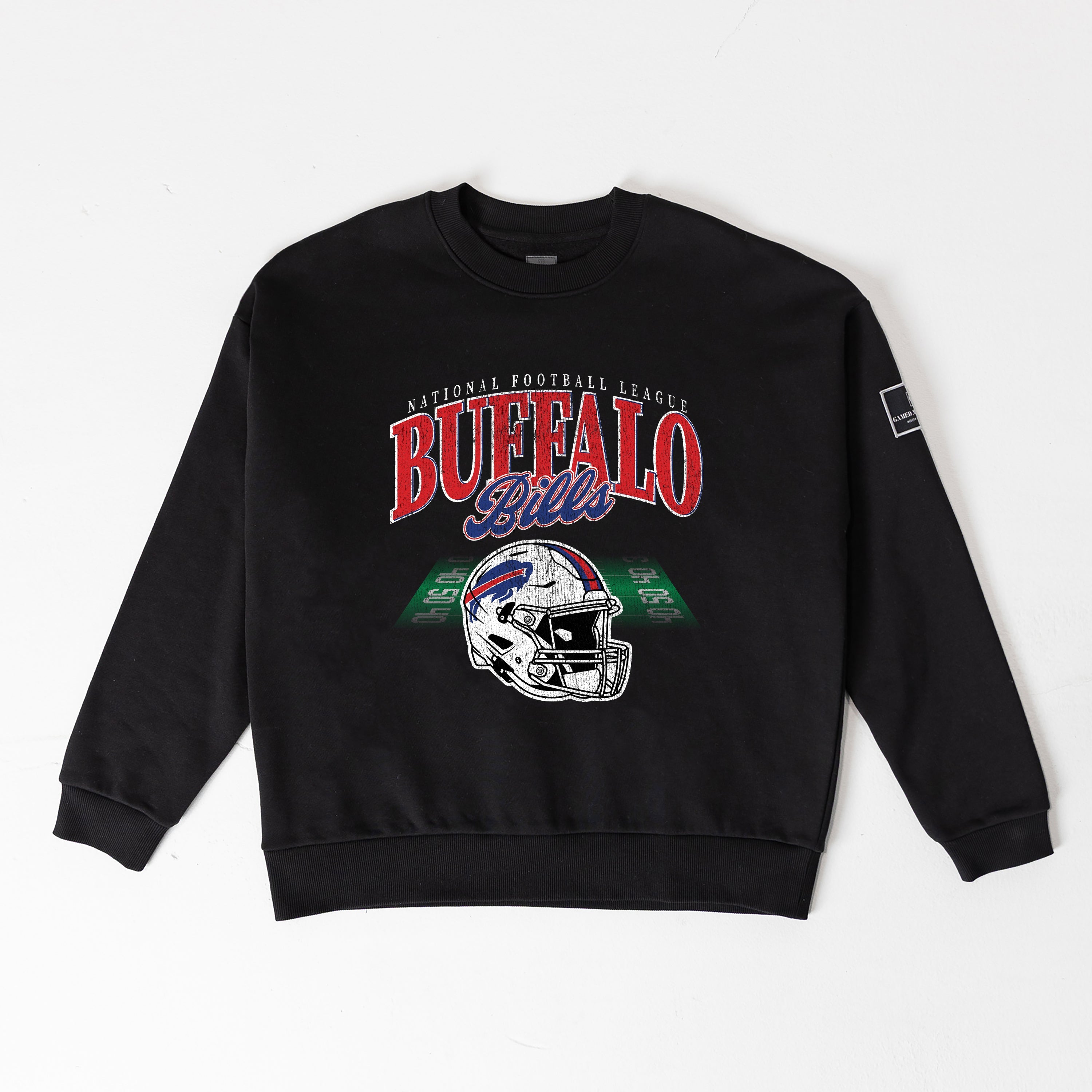 BUFFALO BILLS FIELD FOCUS BLACK LABEL PREMIUM FLEECE DROP SHOULDER CREWNECK