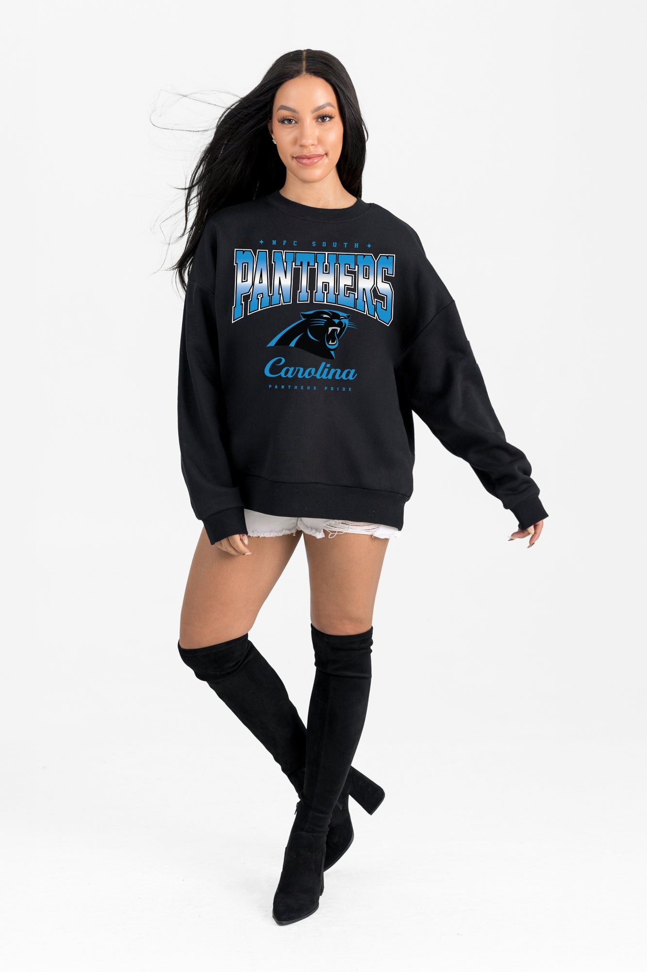 CAROLINA PANTHERS POWERHOUSE PLAY BLACK LABEL PREMIUM FLEECE CREW SWEATSHIRT