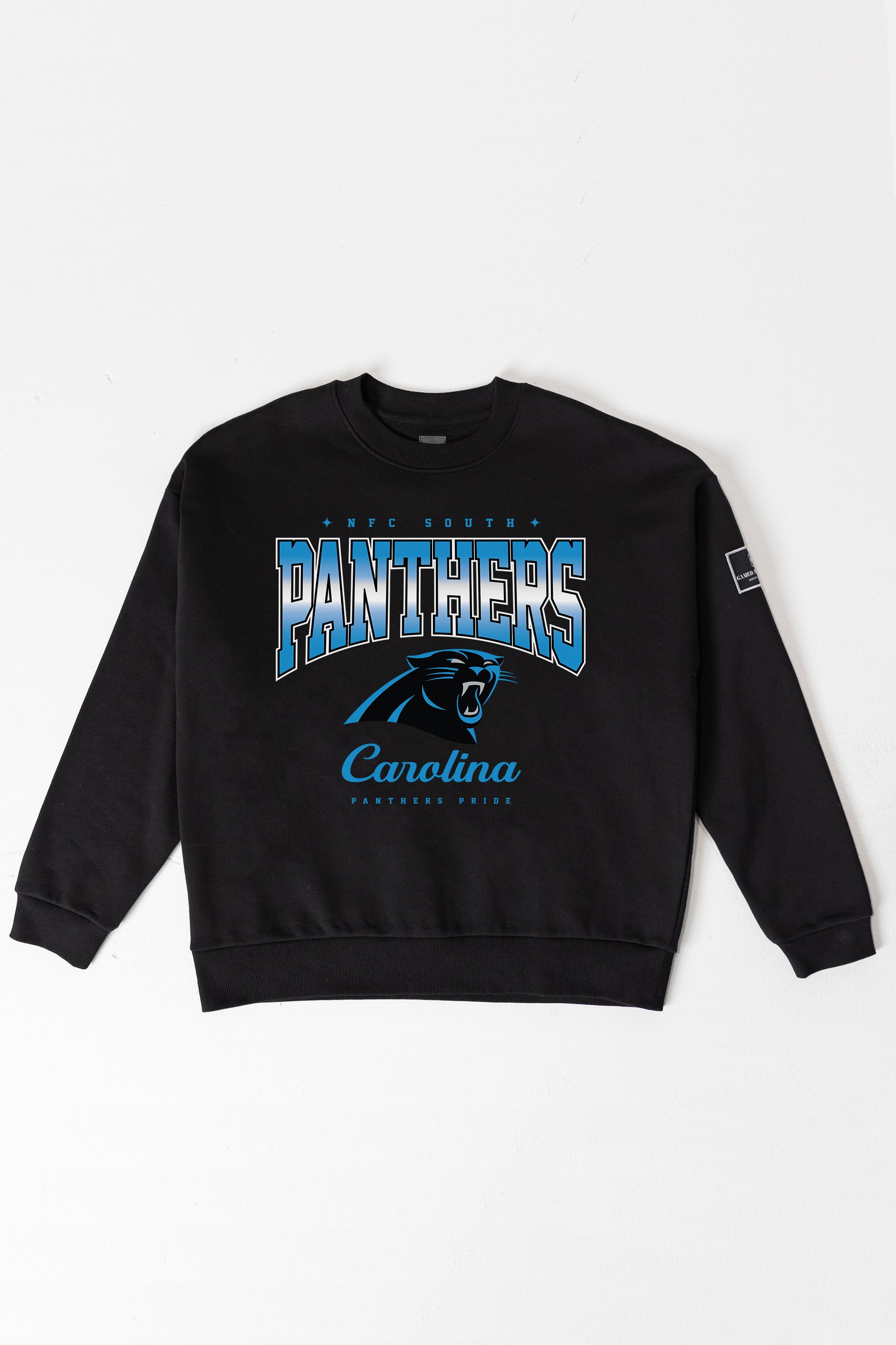CAROLINA PANTHERS POWERHOUSE PLAY BLACK LABEL PREMIUM FLEECE CREW SWEATSHIRT