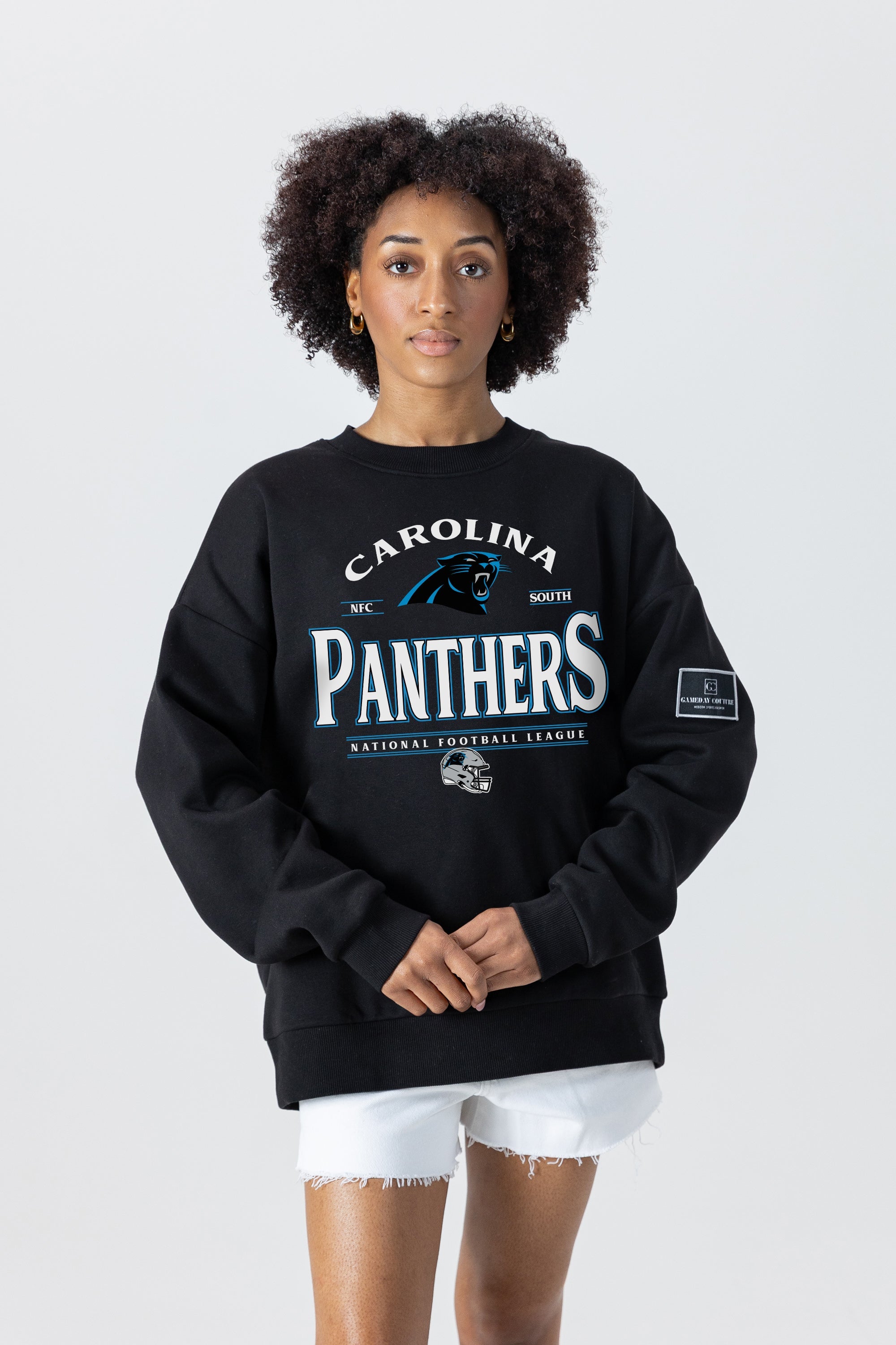 CAROLINA PANTHERS PLAYERS ONLY BLACK LABEL PREMIUM FLEECE DROP SHOULDER CREWNECK
