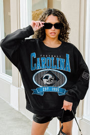 CAROLINA PANTHERS BOLD CHEERS BLACK LABEL PREMIUM FLEECE CREW SWEATSHIRT