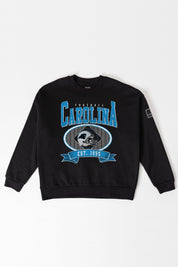 CAROLINA PANTHERS BOLD CHEERS BLACK LABEL PREMIUM FLEECE CREW SWEATSHIRT