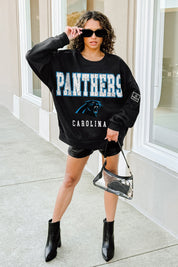CAROLINA PANTHERS LEVEL UP BLACK LABEL PREMIUM FLEECE CREW SWEATSHIRT