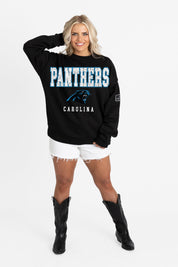 CAROLINA PANTHERS LEVEL UP BLACK LABEL PREMIUM FLEECE CREW SWEATSHIRT