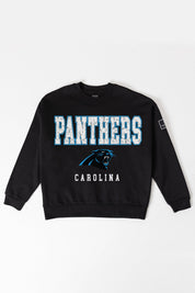 CAROLINA PANTHERS LEVEL UP BLACK LABEL PREMIUM FLEECE CREW SWEATSHIRT