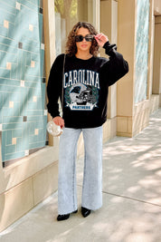 CAROLINA PANTHERS VICTORY LANE BLACK LABEL PREMIUM FLEECE CREW SWEATSHIRT