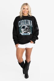 CAROLINA PANTHERS VICTORY LANE BLACK LABEL PREMIUM FLEECE CREW SWEATSHIRT