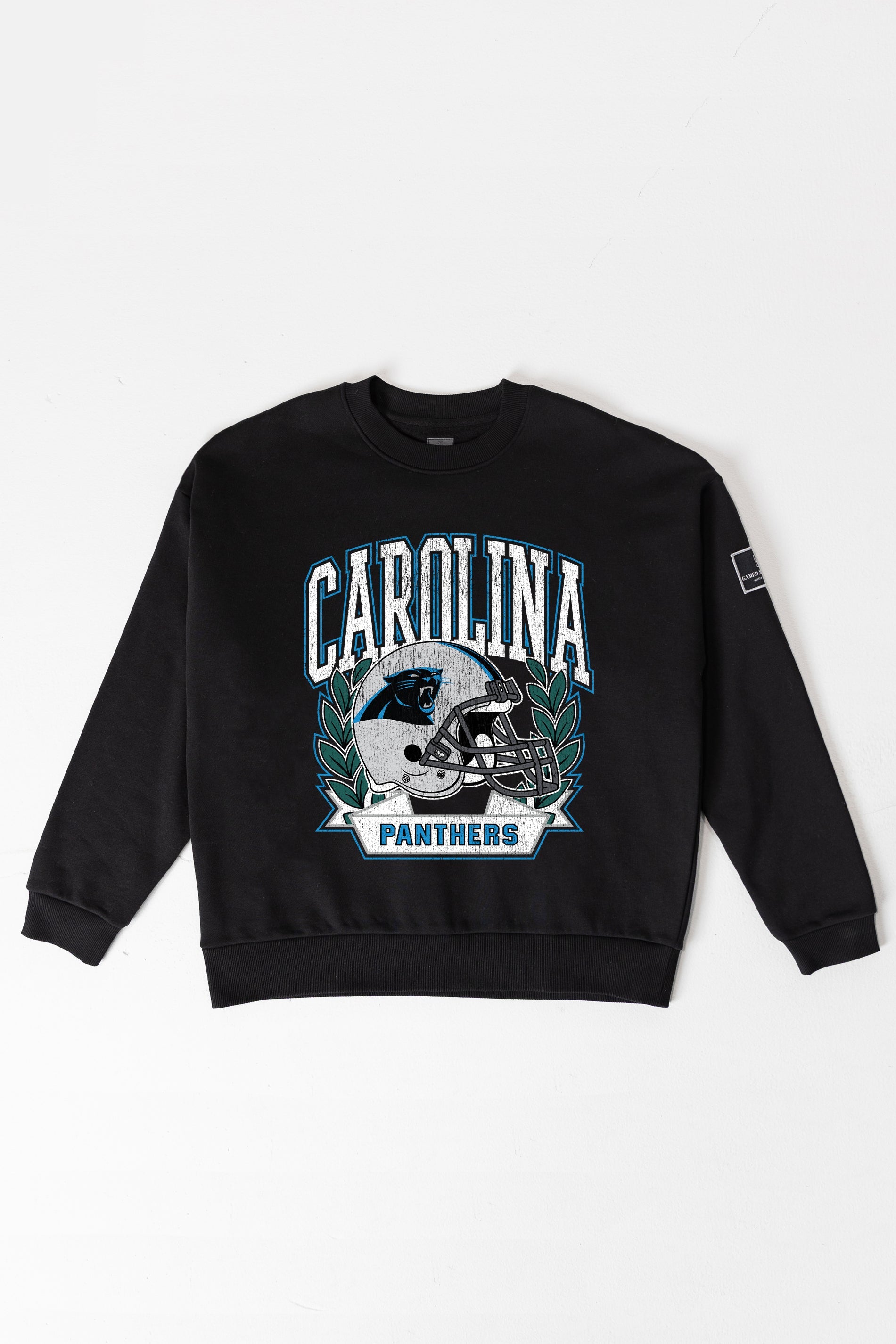 CAROLINA PANTHERS VICTORY LANE BLACK LABEL PREMIUM FLEECE CREW SWEATSHIRT