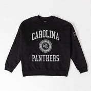 CAROLINA PANTHERS FIERCE FLOW BLACK LABEL PREMIUM FLEECE DROP SHOULDER CREWNECK