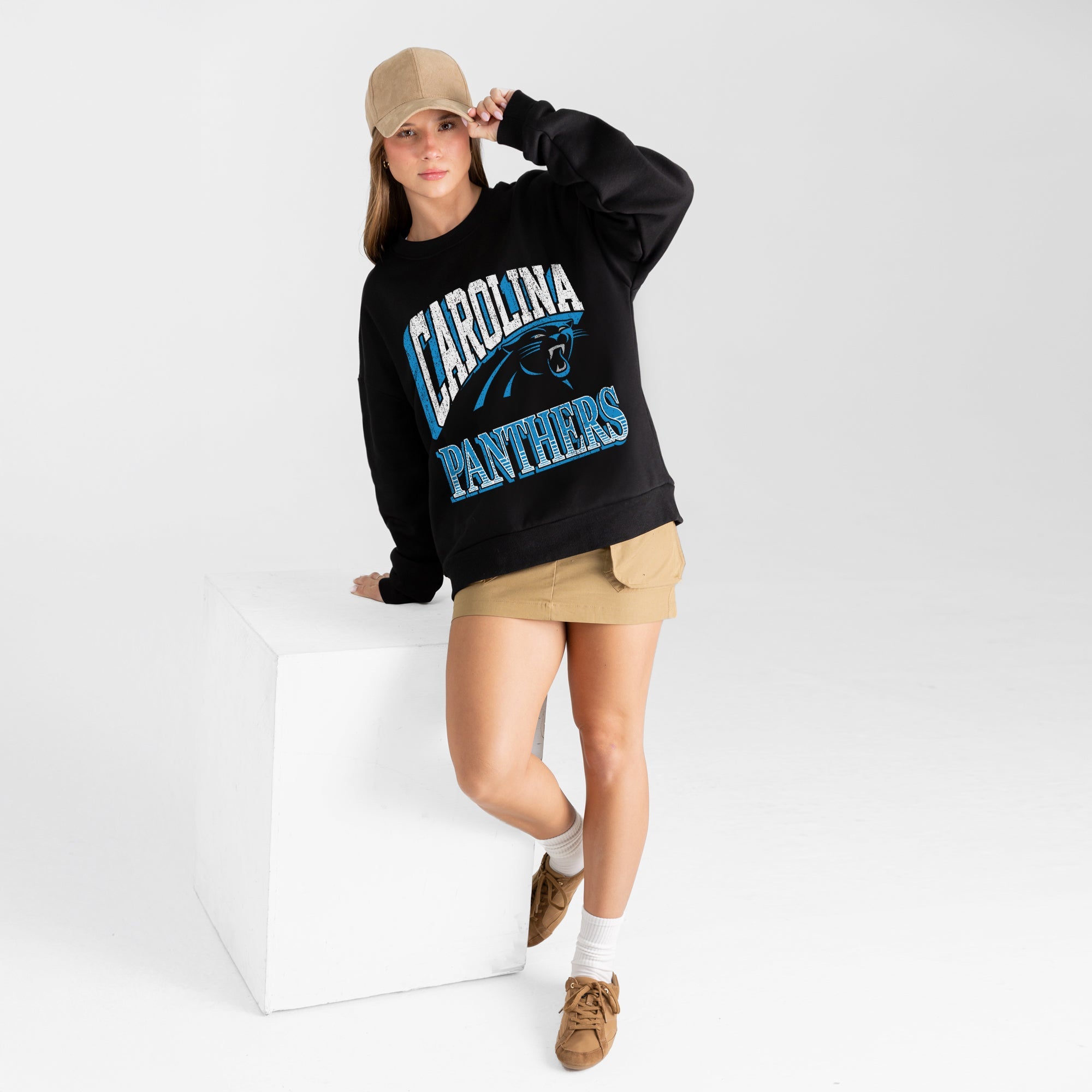 CAROLINA PANTHERS VICTORY PRIME BLACK LABEL PREMIUM FLEECE DROP SHOULDER CREWNECK