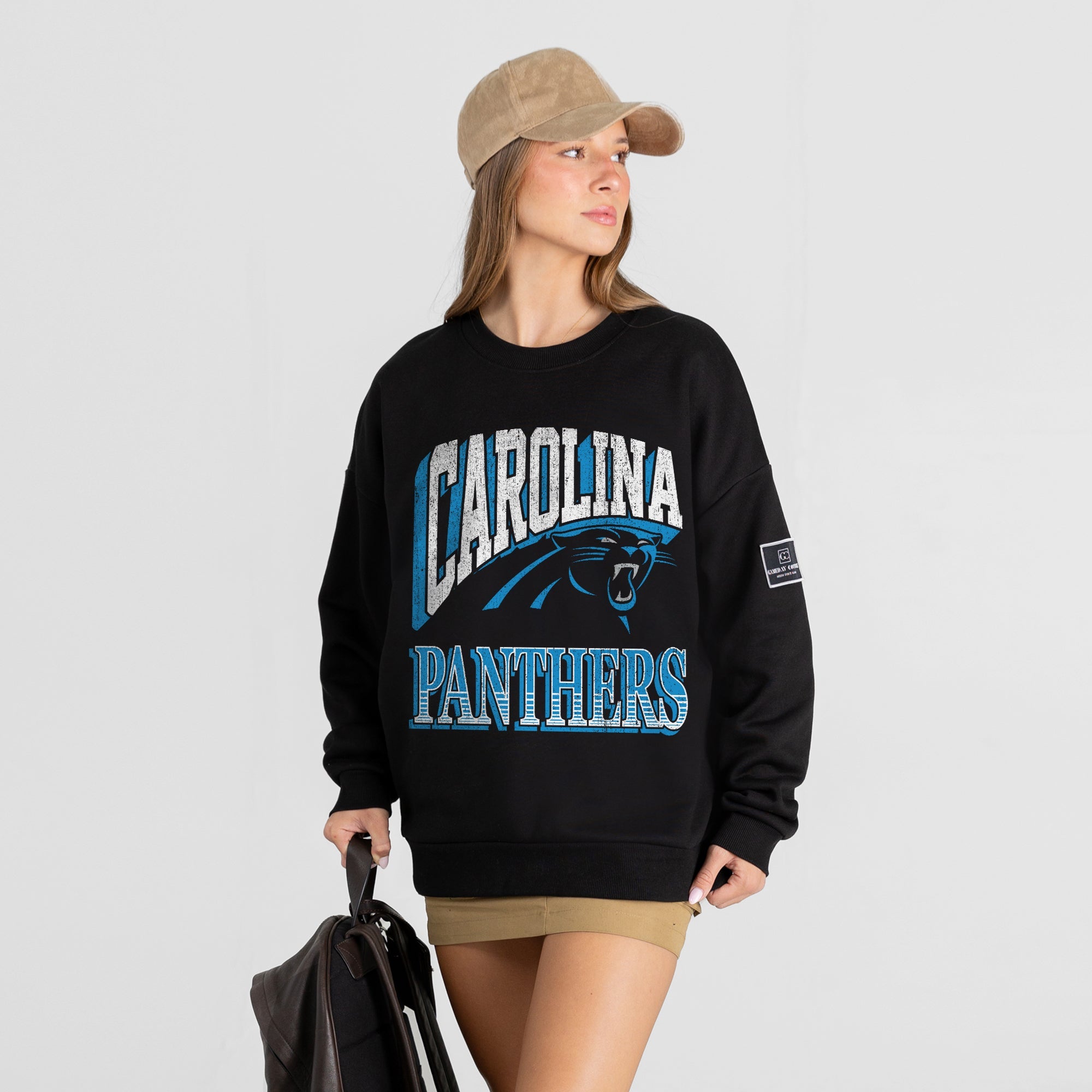 CAROLINA PANTHERS VICTORY PRIME BLACK LABEL PREMIUM FLEECE DROP SHOULDER CREWNECK